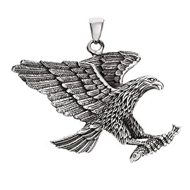 Treasure Bay Men's Heavy 925 Sterling Silver Eagle Pendant Necklace, Large Eagle Bird of Prey Pendant for Men