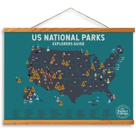 Epic Adventure Maps - US National Parks Travel Scratch Off Poster - Reveals Pine Shaped Nature Photographs - Includes Magnetic Frame - Blue / 24 x 17 Inches