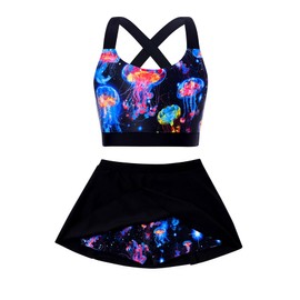 Cutemile Girls Girls Bathing Suits Size 12 2Pc Swimsuit Neon Jellyfish Tankini Swimwear Sleeveless Quick Dry Beachwear 12-13 Years