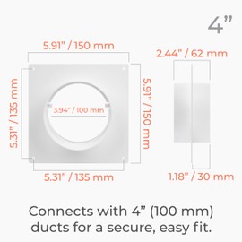 HVAC OV 4" inch Plastic Straight or Flexible Pipe Flange for Extraction Fans, Heating and Cooling Duct Connection. Round Duct Connector Flange - Rigid or Flexible Pipe Connector for HVAC Ducting