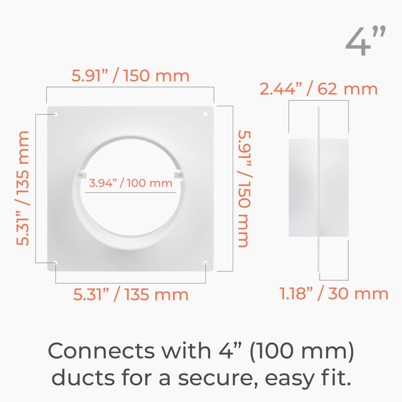 HVAC OV 4" inch Plastic Straight or Flexible Pipe Flange