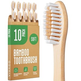 VIVAGO - Cepillos de dientes de bambú, paquete de 10 – Cepillos de dientes de cerdas suaves sin BPA, respetuoso con el medio ambiente, cepillo de dientes de madera natural