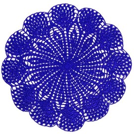 BOMHCS Pack of 1 PC 13 in - 15 in Round Flower Lace Doilies Coasters Kitchen Tableware Handmade Crochet Placemats (Blue, Pack of 1 PC, 13 in to 15 in)