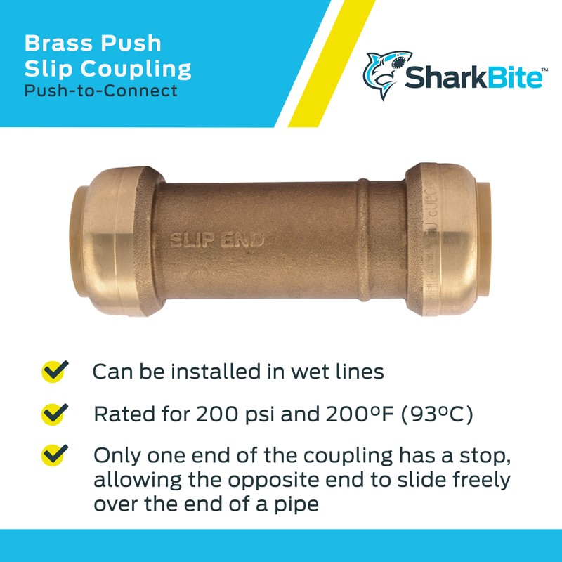 SharkBite 1 x 1 in Slip Coupling, Push-to-Connect Brass Plumbing