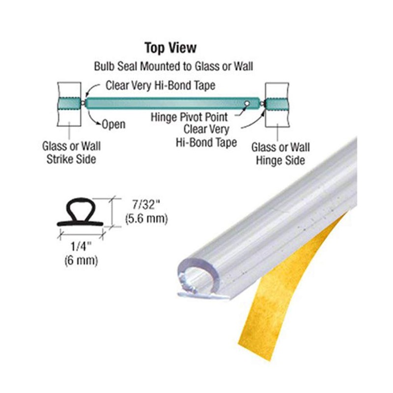 CRL Shower Door Translucent Vinyl Bulb Seal with Pre-Applied Tape