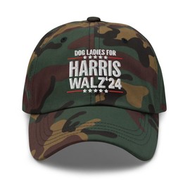 Hogue WS LLC Dog Ladies for Harris Walz 2024 Hat (Embroidered Dad Cap) Green Camo