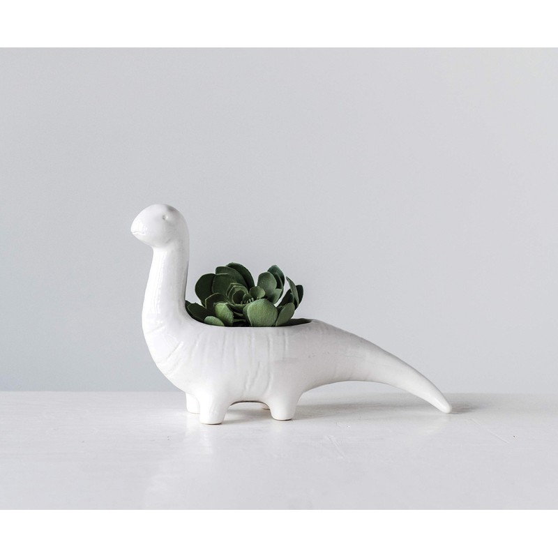 Creative Co-Op Maceta de gres con Forma de Dinosaurio Blanco