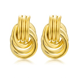 Chunky Gold Knot Earrings for Women Colored Statement Geometric Dangle Earrings Trendy Lightweight Hollow Twisted Dangle Drop Earings Fashion Jewelry Gift (Gold)