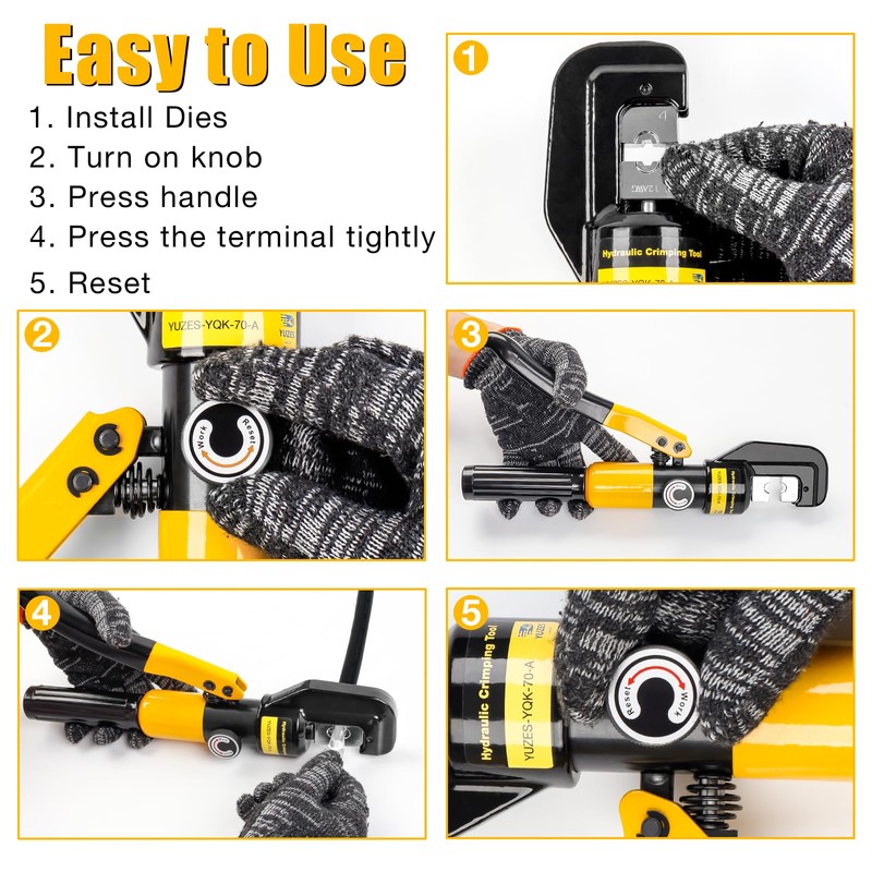 YUZES Hydraulic Crimping Tool and Cable Cutter, 12 AWG to