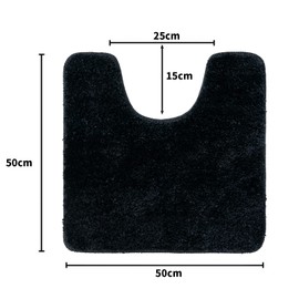 MIULEE Absorbent WC Toilet Rug Non Slip U Shape Bath Mat with High Hydroscopicity Rugs Super Soft Cozy and Shaggy Microfiber Rug Carpet for Bathroom 50x50 cm Black