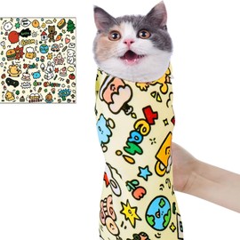 Delllala Cat Wrap for Cutting Nails, Cat Restraint Wrap for Nail Clipping and Grooming，Self-Adherent, Anti-Bite, Anti-Scratch，Cat Swaddle Wrap for Calming & Holding Cat (M (within9.9lbs))