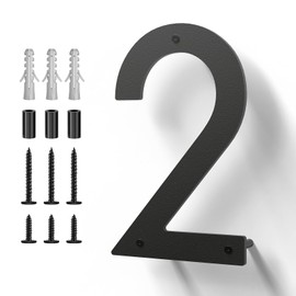 Metal House Numbers, Stainless Steel for Outside, Mailbox Numbers, House Address Signs, Coated Black, Modern Style, With Floating Appearance Kit (Black 2, 3 Inch)