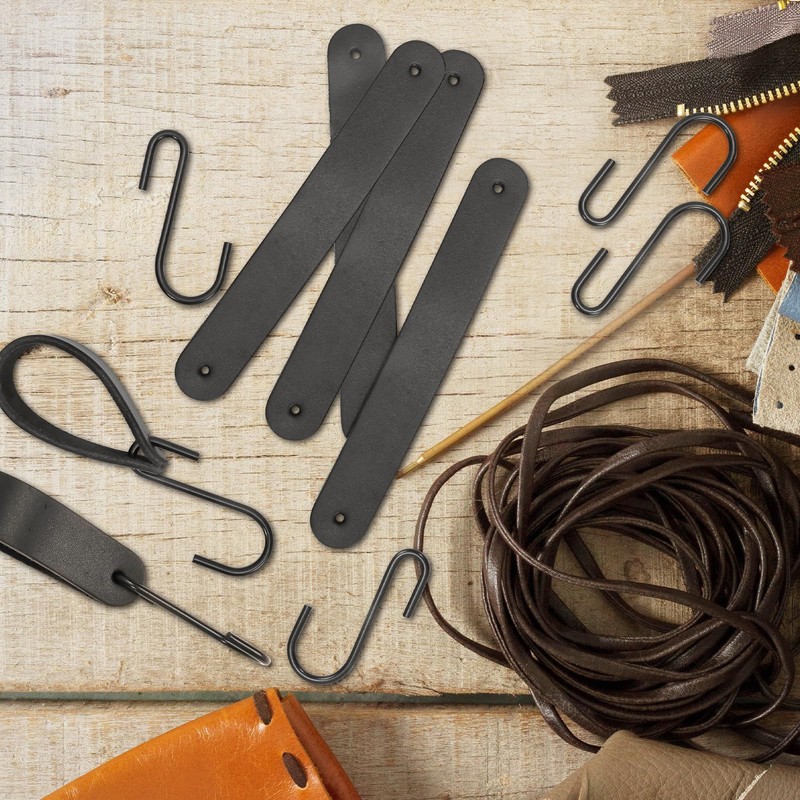 GGXZHT Pack of 10 S Hooks Black with Leather Loop,