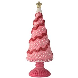 Roses and Mistletoe 12.5" Pink Red Iced Sweet Candy Christmas Village Tree Figure on Pedestal