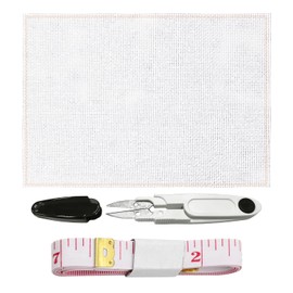 1 x 1.5 m large embroidery cloth with 1 soft tape measure and 1 piece of scissors, fabric embroidery cloth, homemade crafts, cross stitch accessories (white)