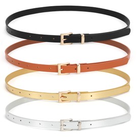 JASGOOD 4 Pack Women Skinny Leather Belt Thin Waist Belt with Metal Buckle for Pants Jeans Dresses,Black+Brown+Gold+Silver