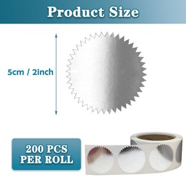 Certificate Award Seals Stickers, Silver Metallic Stickers with Serrated Edge 2'' Certificate Wafer Seals Stickers Labels for Envelopes, Package, School, Business - 250 PCS