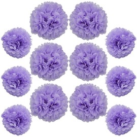 Ruidee 12-Piece Tissue Paper Pompoms - 10in & 12in Hanging Tissue Flowers Decorations - Color Paper Flower Balls for Party & Wedding Decoration (Light Purple)