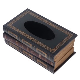 Buachois Wooden Retro Tissue Holder, 25 x 14 x 10 cm Middle Ages Gothic Painted Book Appearance Tissue Box Paper Large Opening Napking Dispenser for Home Office Car