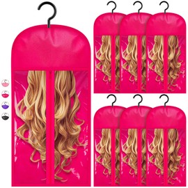 6 Pcs Hair Extension Holder, Wig Storage Bags with Hanger Wig Holder for Multiple Wigs Hair Extensions, Wigs and Accessories (Red)