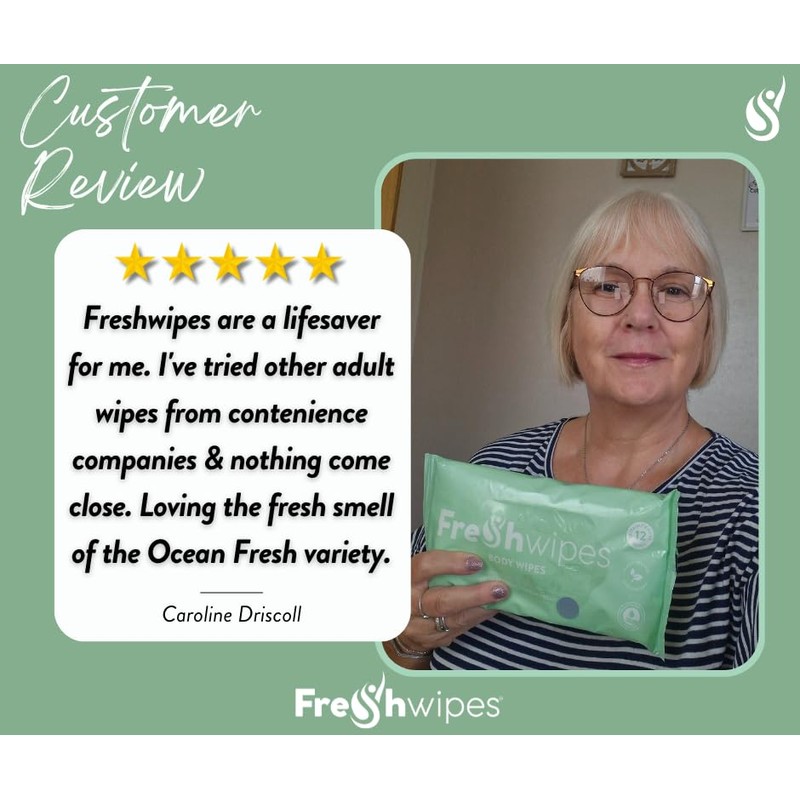 FreshWipes Antibacterial Body Wipes For Adults 1 Pack (12 Wipes)