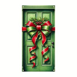 Christmas Door Banner Merry Christmas Photography Backdrop Christmas Bowknot Gift Box Door Hanging Banner Outdoor Sign Christmas Candy Decoration for Home Wall Outdoor Indoor 35 x 71 In