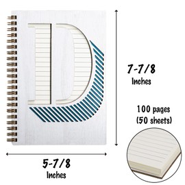 COLLECTIVE HOME - Monogram Notebook, Wood Cover College Ruled Notebook, Daily Planner, 100 Lined Pages Perfect for Writing, Travel Diary and Notebook for Men and Women (D)