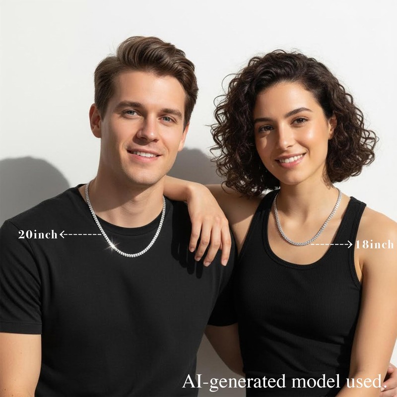 PanLuca Rectangle Zirconia Tennis Necklace for Women Men, 14k White