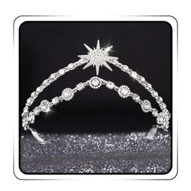 Edary Crystal Bridal Headband Star Bridal Headpiece Silver Wedding Headpiece Birthday Party Hair Accessories for Women, Alloy steel