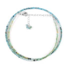 QNAVIC Turquoise Jewelry For Women Real Blue Round Beads Dainty Choker Necklace Crystals And Healing Stones December Birthstone Christmas Gifts for Her Silver Plated Chain 18 inch