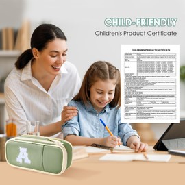 Preppy Pencil Case for School Supplies, Initial Large Pink Pencil Case Organizer with Zipper, Cute Pencil Bag Holder for Office, Ideal Birthday Gift for Kids,8,9,10 Years Old Girls, Adults--Green P