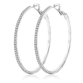 Large Rhinestone Hoop Earrings 925 Sterling Silver Post Cubic Zirconia Thin Round Hoop Earrings Sparkly Hoop Earrings with Crystals for Girls,Women