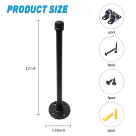 1/2" Industrial Black Iron Pipe Shelf Brackets, Rustic Wall Mounted DIY Shelving Bracket Hanging Custom Pipe Brackets for Floating Shelves (12 Inch, Piece, 2.0)