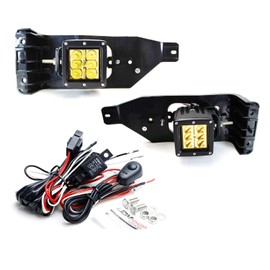 iJDMTOY Foglight Location Fit LED Pod Lights Compatible With 2005-2007 Ford F250 F350 F450 Super Duty, Including (2) 3-Inch Yellow 24W LED Cubic Lamps, Fog Area Mount Brackets and Switch Wire Harness