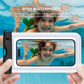 Keakitay Funda Impermeable para Celular, 7 Pulgadas Bolsa para Celular contra Agua con Cangurera Impermeable Sumergible para Playa Natación Canotaje Pesca, Protección Teléfono Móvil, Blanco