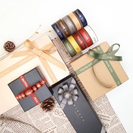 Meseey 5/8 Inch,10-Yard Spool, Metallic Gold Print Thank You, Grosgrain Ribbon,for Christmas,Birthday, Wedding,Craft Decoration Gift Wrapping,All Crafting and Sewing (White)