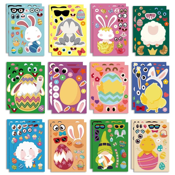 Bekeify 24 PCS Easter Stickers 12 Styles Easter Party Games