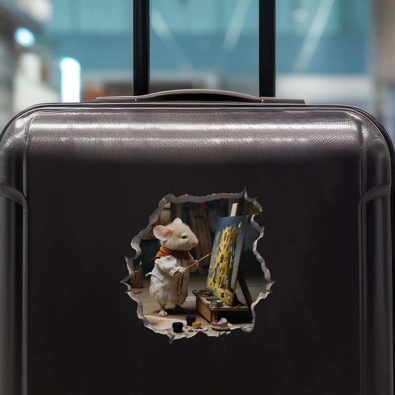 Painter Artist Mouse in Hole Decal - 3D Wall Sticker