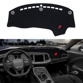 YOSRTER Dashboard Cover for Dodge Challenger Accessories 2015-2022 2023 2024 Non-Slip Dash Mat Blocker UV Rays Sunshade Dash Cover Protector for Dodge Challenger Accessories (Black Edge Red Trim