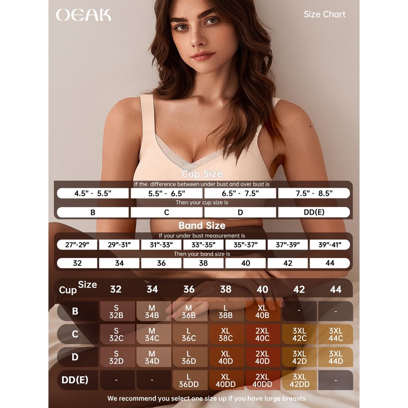 OEAK Womens Wireless Bras V Mesh Comfortable Bralette Supportive Tshirt