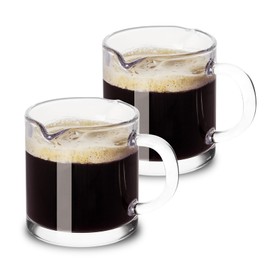 Espresso Cups Set of 2, 4 OZ Double Spouts Cups, Espresso Shot Glasses, Milk Cup with Handle, Clear Glass, Espresso Accessories for Espresso Machine