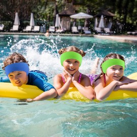 Ear Protection Swimming Children Pack of 2 Swimming Headband Children, Neoprene Headband Children with Velcro Fastening and Ear Protection, Suitable for Swimming Pools and Beaches (Green + Blue)