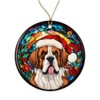 NMPCreativeStore St Bernard Santa Hat Stained Glass Ornament - Xmas
