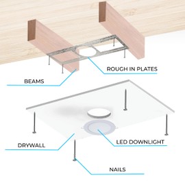 OhLectric Recessed LED Light Plate - Slim Light Kit Bracket - New Construction Light Mounting Plate with Notches - Steel, Pack of 6 (26" Rough-in Plate for 6" Recessed LED) - OL-48065