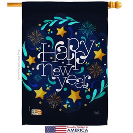 New Year Vibes Garden House Flags Kit Clock Countdown Champagne Party Fireworks Celebrate Small Decorative Gift Yard Banner Made In USA 28 X 40