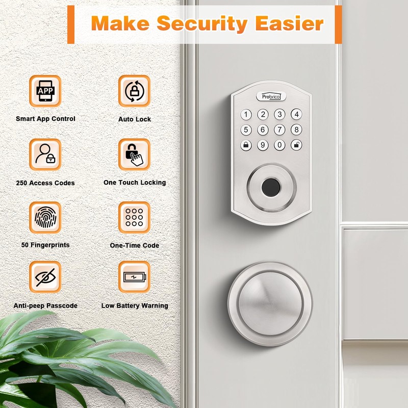 Probrico Smart Keyless Entry Door Lock with Knob Set, Fingerprint