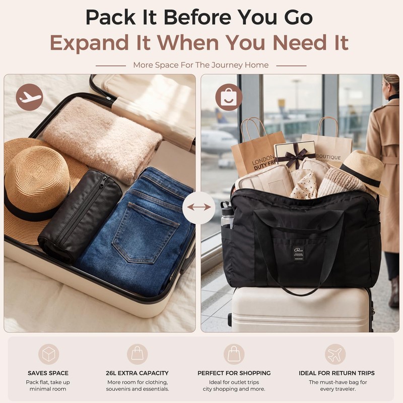 P.travel Foldable Travel Bag, Water-Resistant Lightweight Carry on Duffel Bag