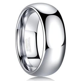 Zoesky Silver Tungsten Wedding Band for Men, 8mm, White Gold Plated, Domed High Polish Comfort Fit, Sizes 6-15 (10)