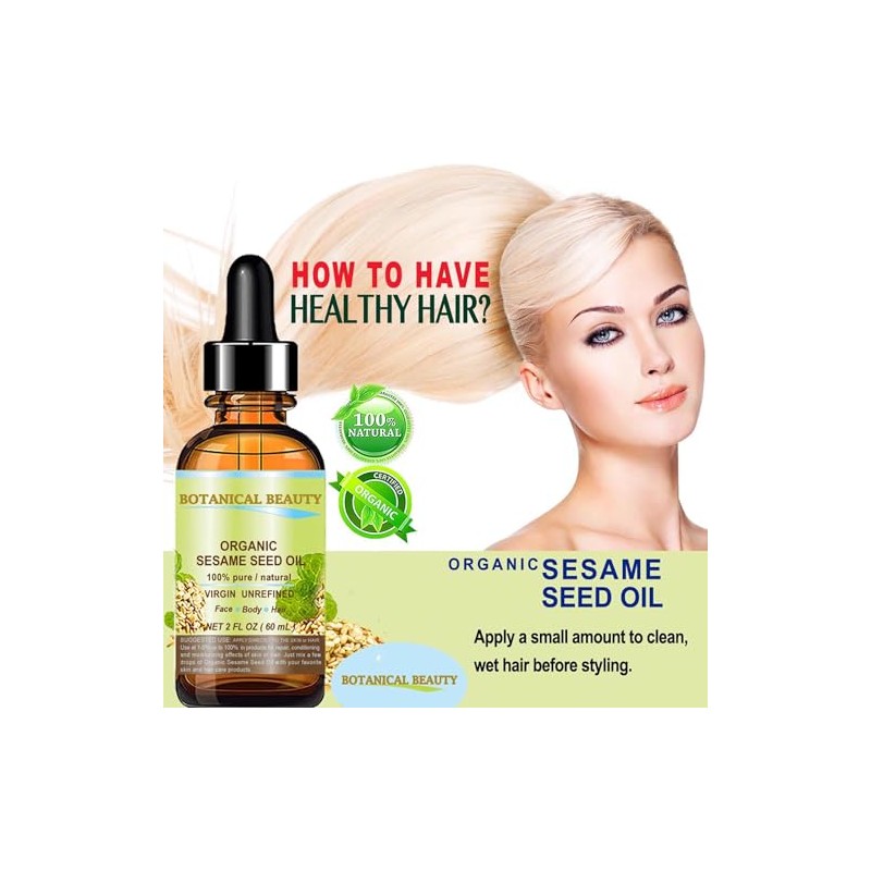 ORGANIC SESAME OIL, 100% Pure/Undiluted / Cold Pressed. 2oz -60