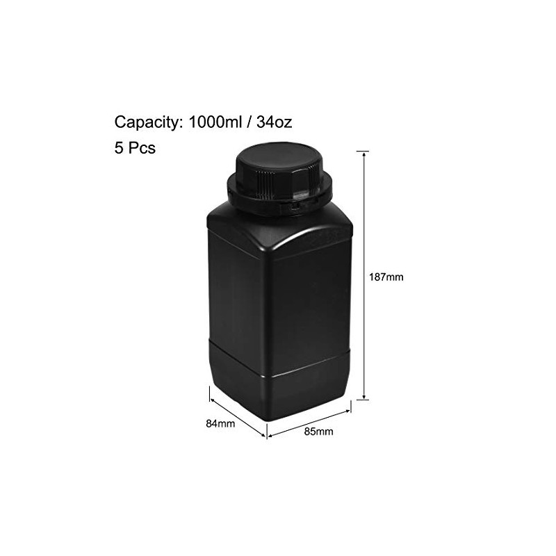 uxcell Plastic Lab Chemical Reagent Bottle, 1000ml/ 34oz Wide Mouth